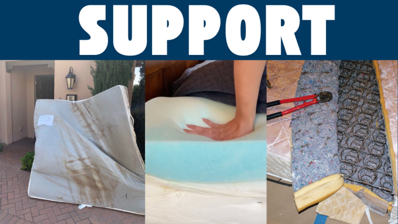 Mattress support layers exposed during recycling